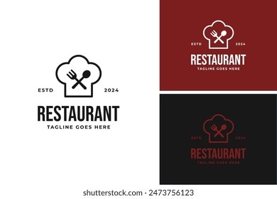 Hat chef restaurant with spoon fork logo design template vector illustration idea
