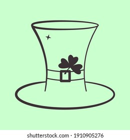 Hat with Clover leaf icon for St Patrick Day festival celebration. Grey strokes illustration of traditional Irish symbols. Green background is easy to change, vector 10