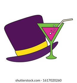 Hat and cocktail design, Cloth costume accessory decoration uniform object season and traditional theme Vector illustration