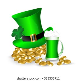 Hat with coin and beer