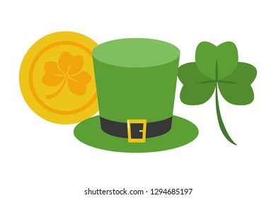 hat coins clover happy st patricks day vector illustration