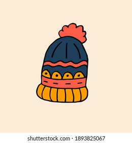 Hat for cold weather. Frost protection in winter. Vector hand-drawn doodle illustration.