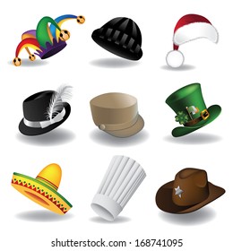 Hat collection 2. A collection of fun hats. EPS 10 vector, grouped for easy editing. No open shapes or paths. 