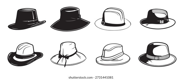 Sombrero colección Dibujo a mano Estilo de grabado