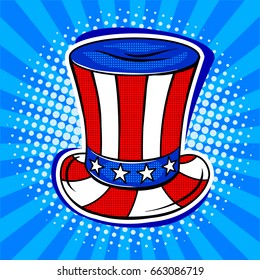 Hat in coloring of American flag pop art retro vector illustration. Comic book style imitation.