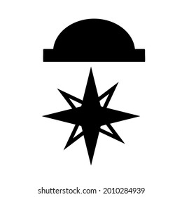 Icono vector de contorno de sombrero y brújula. Etiqueta de navegación. Concepto de viajes. Elemento topográfico. Equipo de ruta. Ilustración de diseño de línea simple plana.