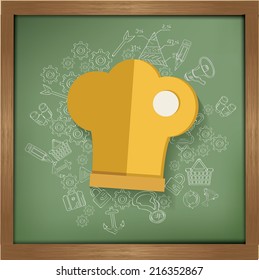 Hat cooking design on blackboard background,clean vector