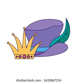 Hat and crown design, Party celebration event happy birthday holiday surprise anniversary and decorative theme Vector illustration