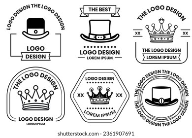 Hat and crown logo in flat line art style isolated on background