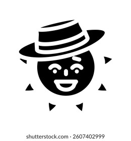 hat cute sun character glyph icon vector. hat cute sun character sign. isolated symbol illustration