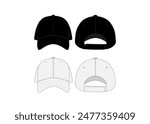 Hat Dad Cqp Vector Mockup Hat Techical Drawing Illustration Cap Hat Outline Template Flat Sketch Dad Hat Template