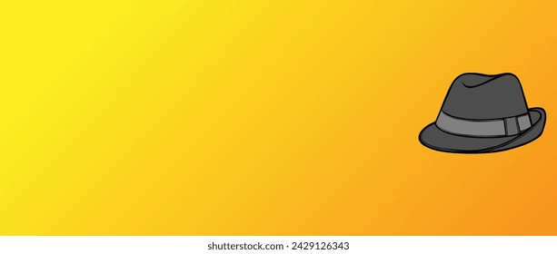 the hat is dark gray on an orange background from the left
