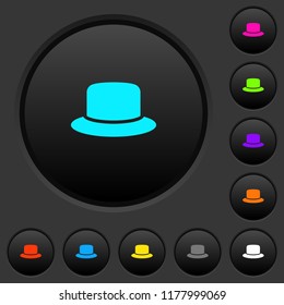 Hat dark push buttons with vivid color icons on dark grey background