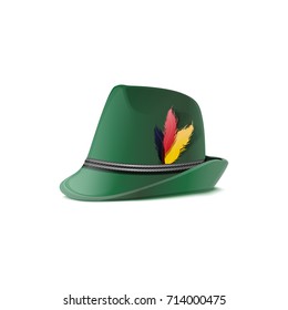 Hat decorated by three color feathers symbol of German flag vector illustration isolated on white. Head wear on Oktoberfest festival