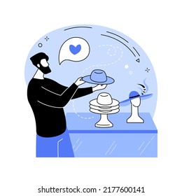 Hat designer isolated cartoon vector illustrations. Stylish man thinks over a new design line of collection of hats, creating own brand, small business, fashion industry vector cartoon.