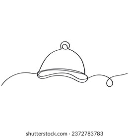 Der Hut wird in einer Linie gezogen, kontinuierlich. Winterzubehör. Vektorgrafik.