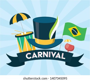 hat drum flag cocktail brazil carnival festival vector illustration