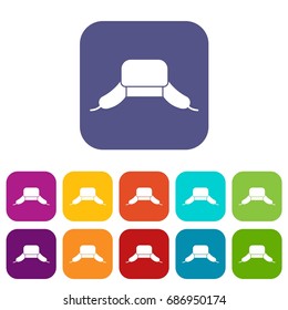 Hat with ear flaps icons set vector illustration in flat style in colors red, blue, green, and other