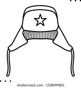 hat with ear flaps line art icon.  Black  aesthetic contour.