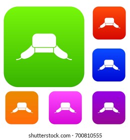 Hat with ear flaps set icon in different colors isolated vector illustration. Premium collection