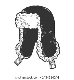 Hat with ear flaps ushanka sketch engraving vector illustration. Scratch board style imitation. Black and white hand drawn image.