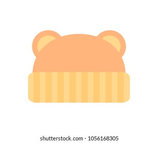 Hat with ears, poster with type of baby clothes object with pattern of stripes kids fashion and mode, vector illustration isolated on white background