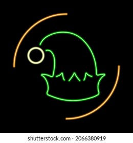 Hat elf neon sign, modern glowing banner design, colorful modern design trends on black background. Vector illustration.