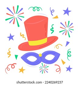 Hat with eye mask denoting party costume