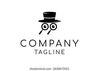 Hat and eyes in magnifying glass logo design