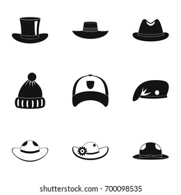 Hat fashion icon set. Simple set of 9 hat fashion vector icons for web isolated on white background