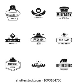 Hat fashion logo set. Simple set of 9 hat fashion vector logo for web isolated on white background