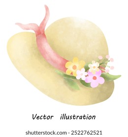 Hat fashion , Women's hat with flowers decorated on it with watercolor	
