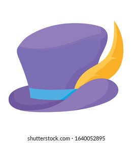 Hat with feather design. Party celebration event happy birthday holiday surprise anniversary and decorative theme. Vector illustration.