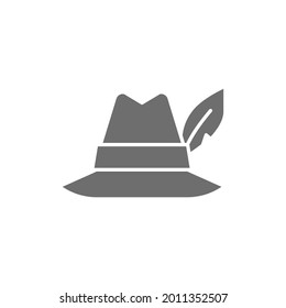 Hat With Feather, Hunter Headdress Grey Icon.