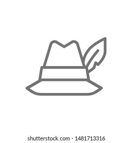 Hat With Feather, Hunter Headdress Line Icon.