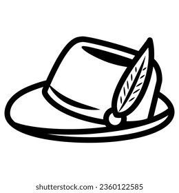 Hat with feather line icon, Oktoberfest concept, Oktoberfest hat sign on white background, german hunting cap with feather and rope icon in outline style for mobile and web. Vector graphics