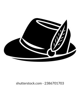 Hat with feather solid icon, Oktoberfest concept, Oktoberfest hat sign on white background, german hunting cap with feather and rope icon in glyph style for mobile and web. Vector graphics