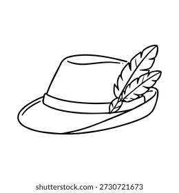 Chapéu com penas vetor ícone de linha em um fundo branco.
Ícone de linha de vetor em um plano de fundo branco