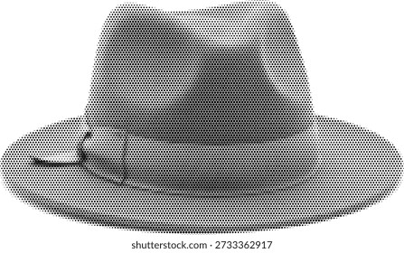hat fedora halftone vintage retro illustration black and white dotted pattern vector graphic isolated monochrome pop art engraving fashion accessory clothing headwear