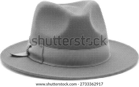 hat fedora halftone vintage retro illustration black and white dotted pattern vector graphic isolated monochrome pop art engraving fashion accessory clothing headwear