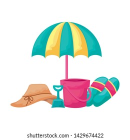 hat female with umbrella and icons vacation