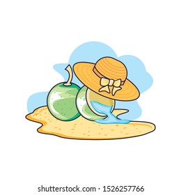 hat female wicker in the beach with coconut vector illustration design