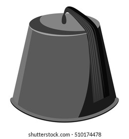 Hat fez icon. Gray monochrome illustration of hat fez vector icon for web