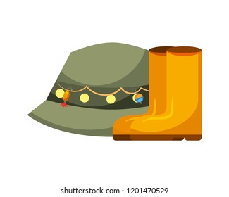 hat fishing and rubber boots equipment hobby