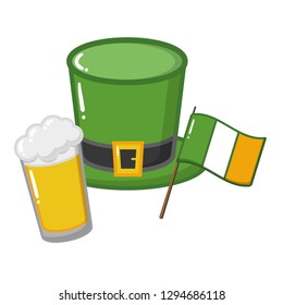 hat flag and beer happy st patricks day vector illustration