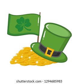 hat flag and coins happy st patricks day vector illustration