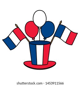 hat flags balloons happy bastille day flat design vector illustration