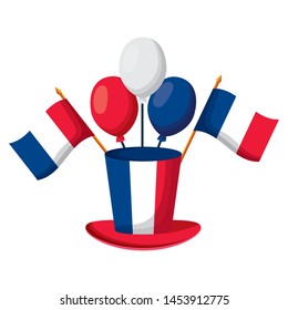 hat flags balloons happy bastille day flat design vector illustration