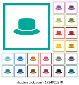 Hat flat color icons with quadrant frames on white background