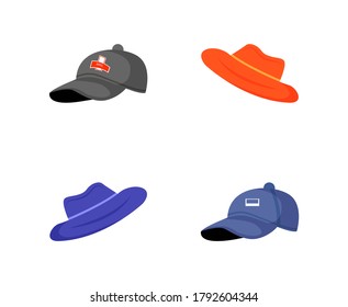 Hat flat color vector object set. Mail courier caps. Male and female uniform headwear. Outfit part for corporate worker isolated cartoon illustration for web graphic design and animation collection